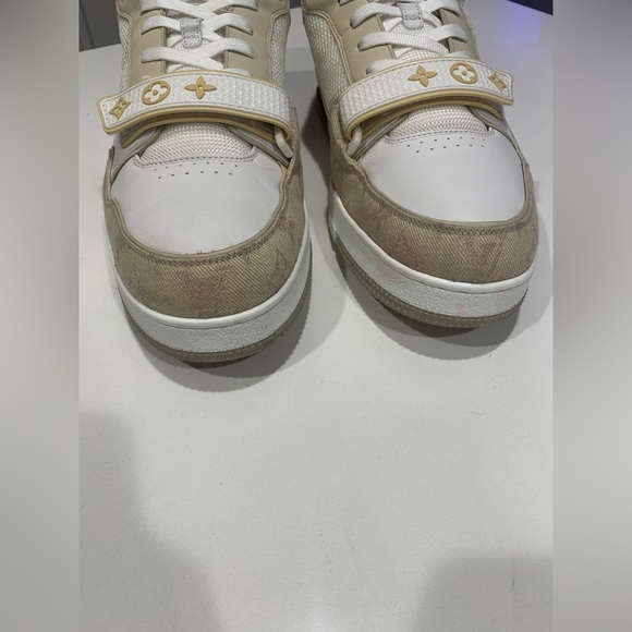 Louis Vuitton lv trainer tan monogram sneakers sz 11 LV us 12 strap - Picture 10 of 11